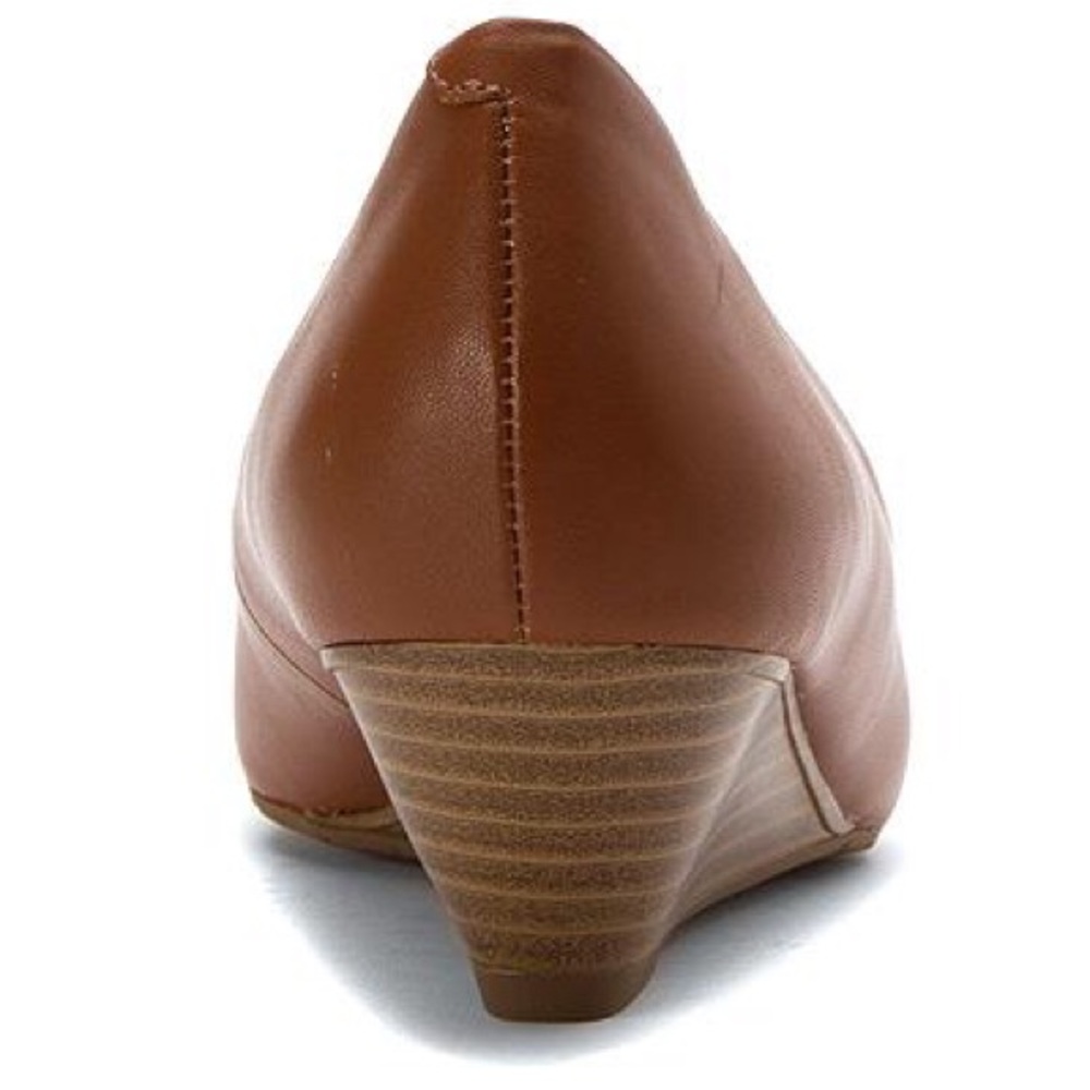 Cognac Genuine Leather Kitten Heel Wedge Pump - Picture 8 of 8